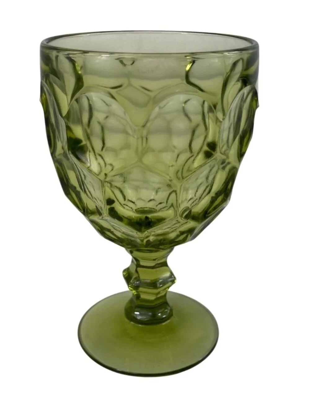 Vintage Imperial Glass Provincial Avocado Green Thumbprint Water Goblet